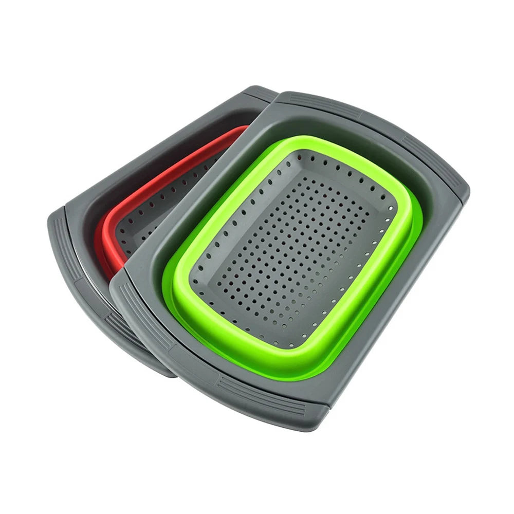 Silicone world Foldable Stretch Drain Basket Fruit Vegetable Washing Basket Strainer Colander Stacked Drainer Kitchen Tools