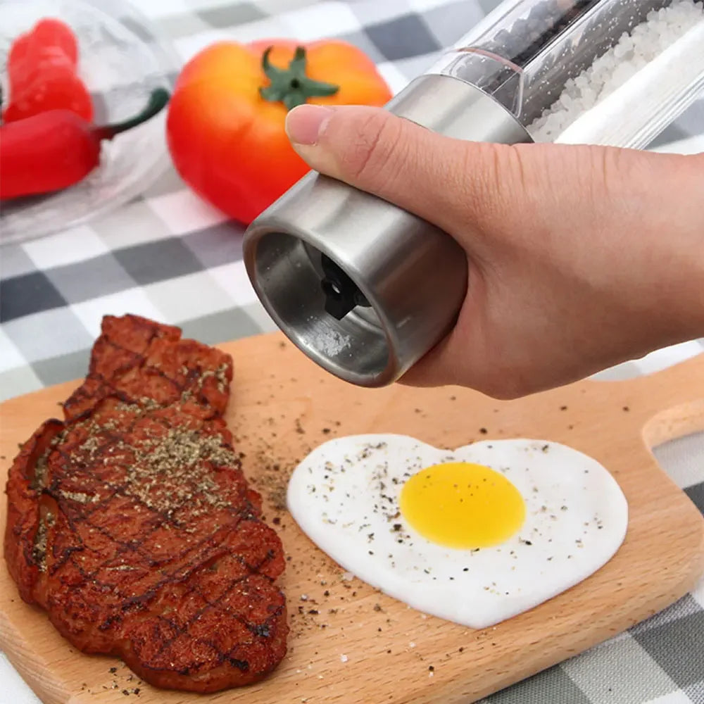 Manual Stainless Steel Salt and Pepper Grinder, Adjustable Ceramic Grinding Spice Mill, Kitchen Tool, 2 in 1
