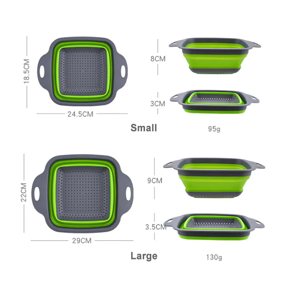 Silicone world Foldable Stretch Drain Basket Fruit Vegetable Washing Basket Strainer Colander Stacked Drainer Kitchen Tools