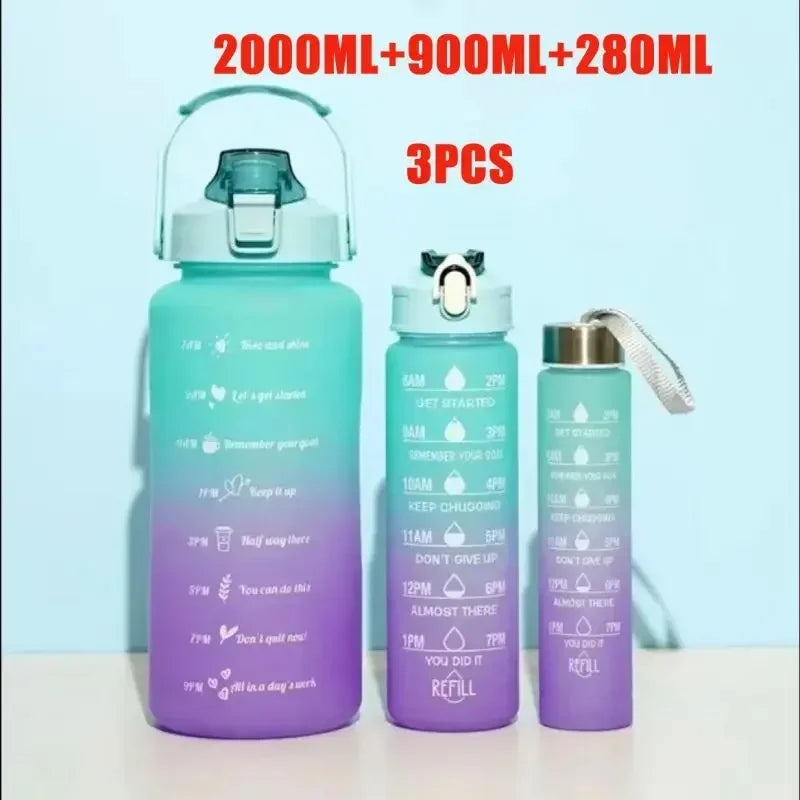 2L Sports Water Bottle High Temperature Resistant Graduated Straw Cup Rainbow Frosted Progressive Color Water Cup Plastic Cup