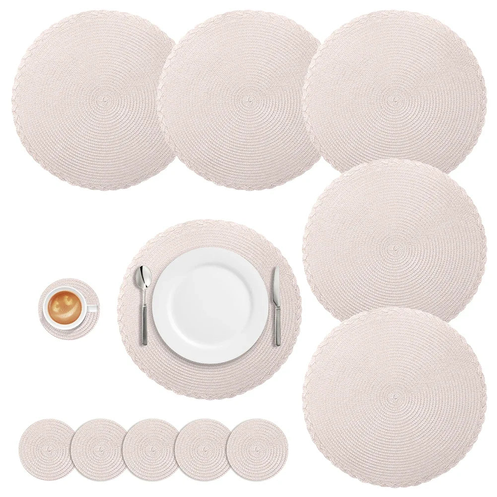Set of 6 Round Braided Placemats and Coasters