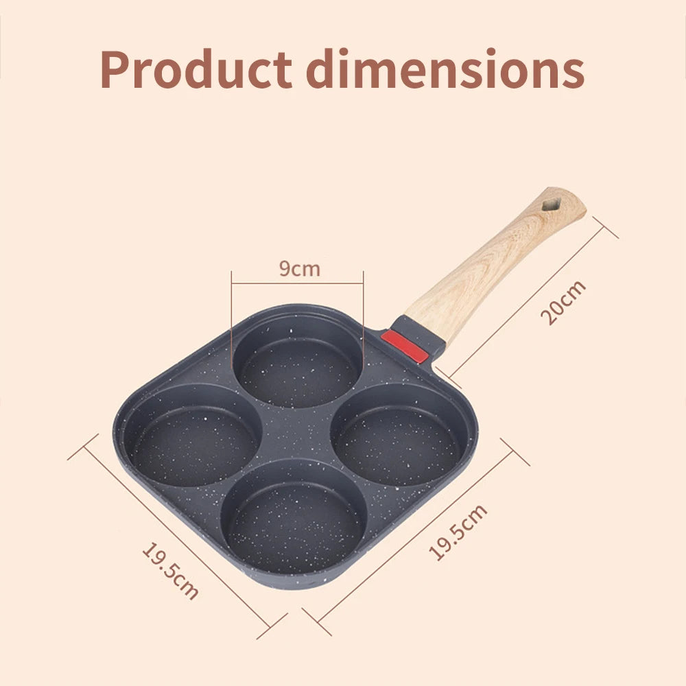 Non Stick 4-Cup Egg Frying Pan with flipping Lid Aluminum Pancake Egg Cooker with Spatula and Brush Burgers Omelet Cooking Pan