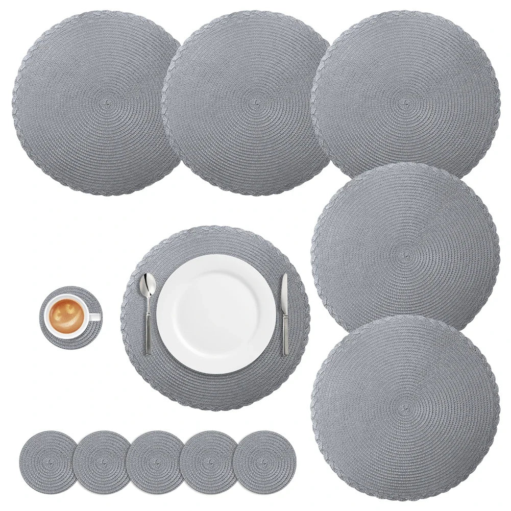 Set of 6 Round Braided Placemats and Coasters