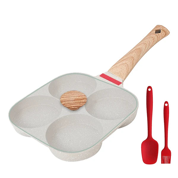 Non Stick 4-Cup Egg Frying Pan with flipping Lid Aluminum Pancake Egg Cooker with Spatula and Brush Burgers Omelet Cooking Pan