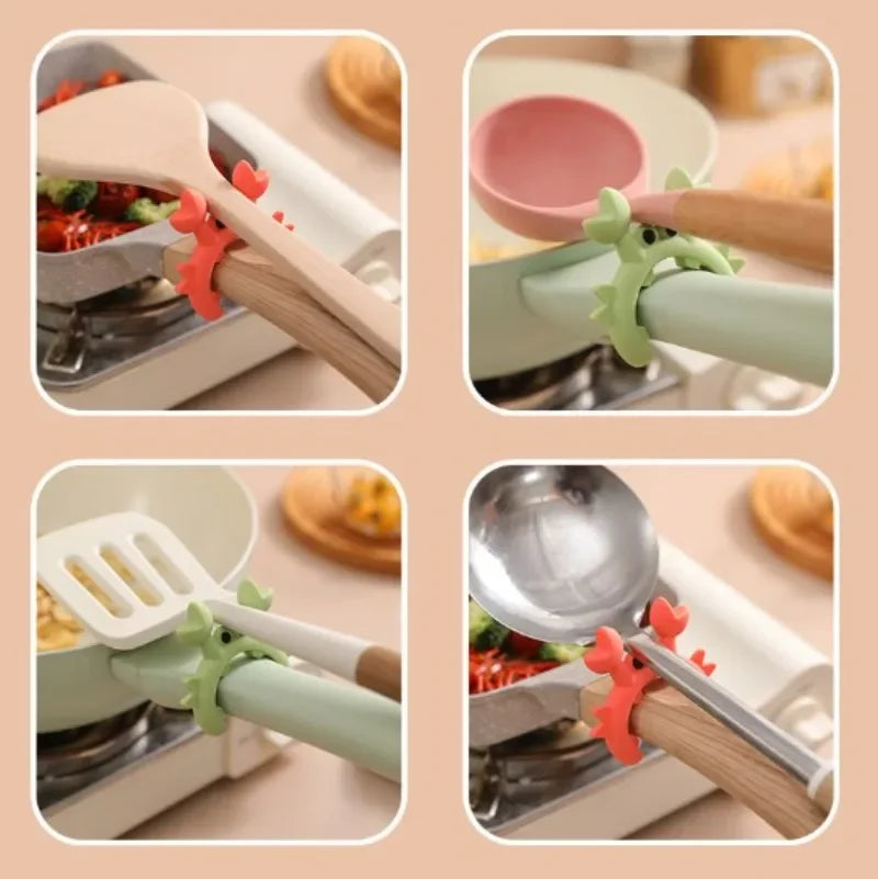 4/1PCS Silicone Spatula Rack Small Crab Anti Scalding Overflow Pot Clip Spoon Holder Clip Universal Shovel Rack Kitchen Gadget