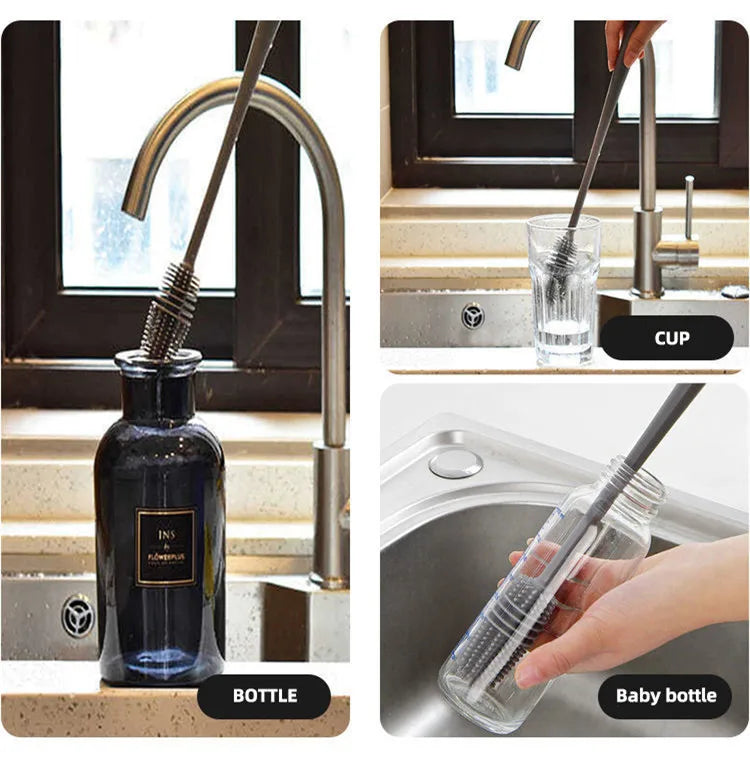 Silicone Cup Brush Milk Bottle Cleaning Brush Long Handle Water Bottles Cleaner Glass Cup Cleaning Brush Kitchen Cleaning Tools