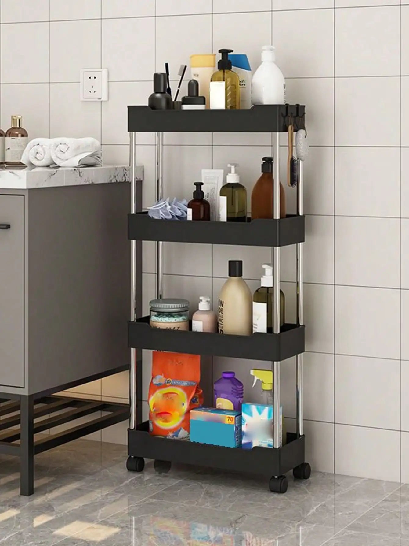 1pcs 3/4 Tier Rolling Utility Cart Storage