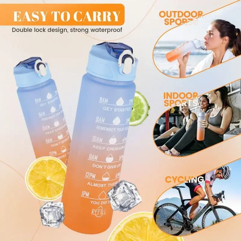 2L Sports Water Bottle High Temperature Resistant Graduated Straw Cup Rainbow Frosted Progressive Color Water Cup Plastic Cup