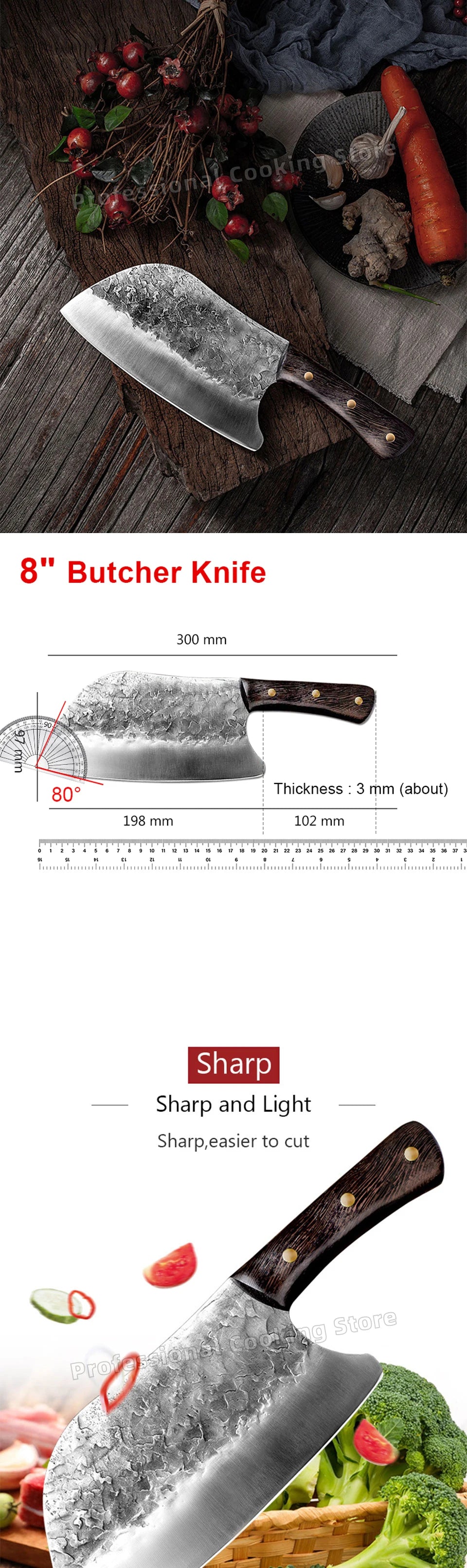 Handmade Forged Kitchen Knife Chef Knife High-carbon Bone Chopper Traditional Butcher Cleaver Slicing Knife Cooking Tools