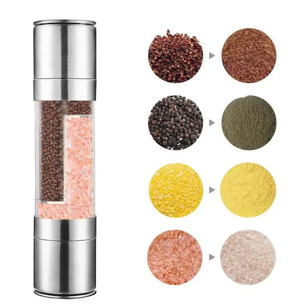 Manual Stainless Steel Salt and Pepper Grinder, Adjustable Ceramic Grinding Spice Mill, Kitchen Tool, 2 in 1