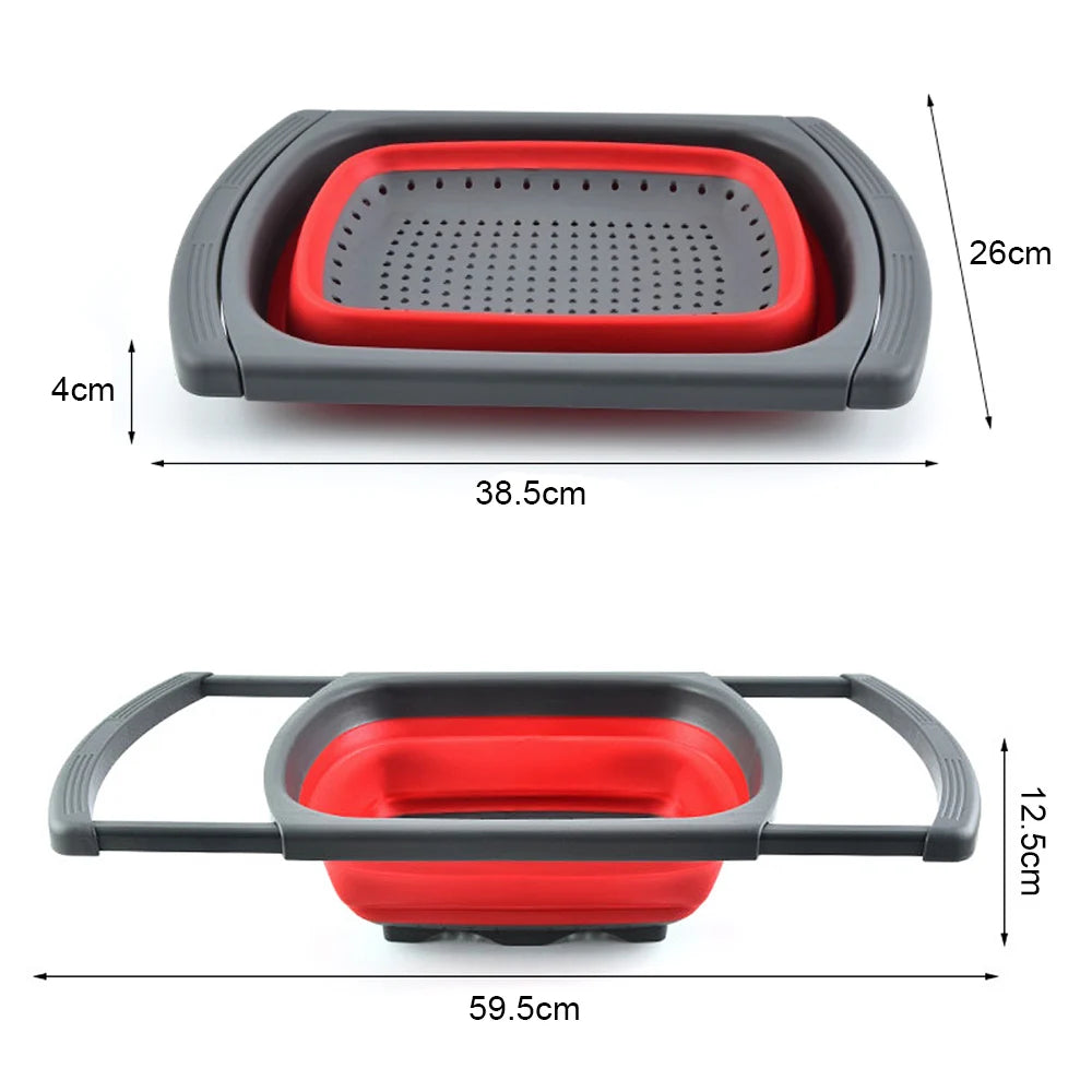 Silicone world Foldable Stretch Drain Basket Fruit Vegetable Washing Basket Strainer Colander Stacked Drainer Kitchen Tools
