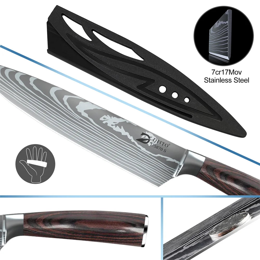 8pcs Kitchen Knife Damascus Stainless + bag