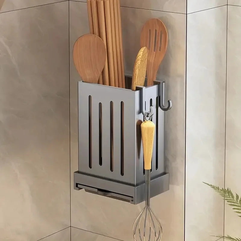 1Pc Kitchen Chopsticks Holder Multifunctional Hanging Utensil Drying Rack Hooks No Drilling Wall Mounted Spoon Fork Holders