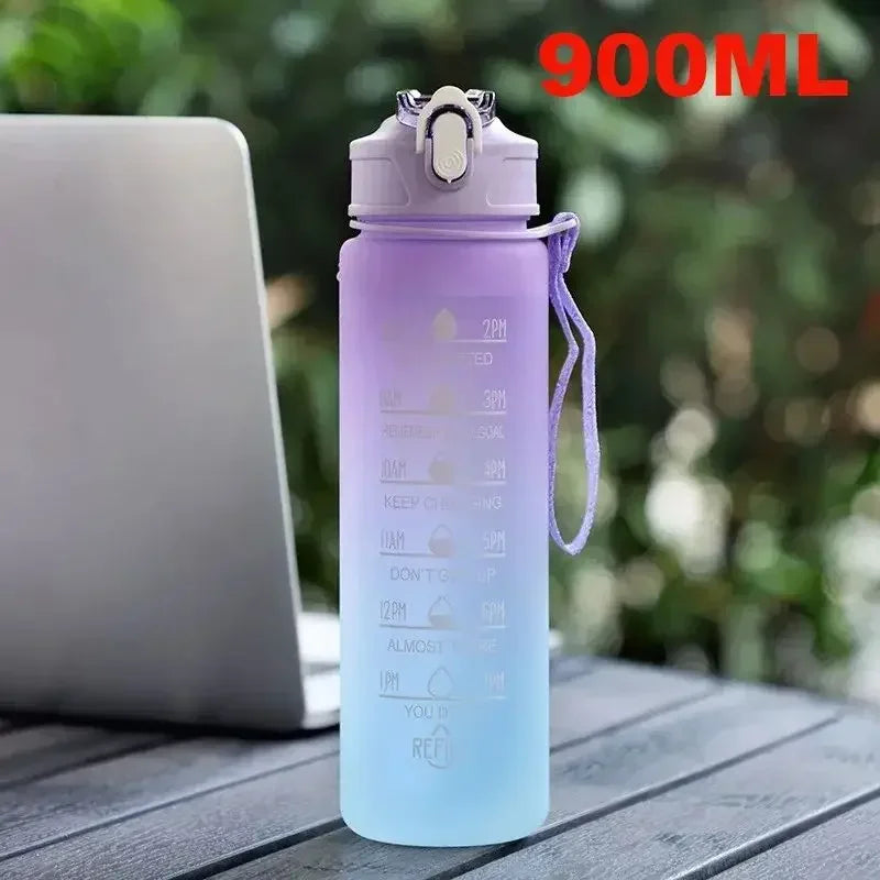 2L Sports Water Bottle High Temperature Resistant Graduated Straw Cup Rainbow Frosted Progressive Color Water Cup Plastic Cup