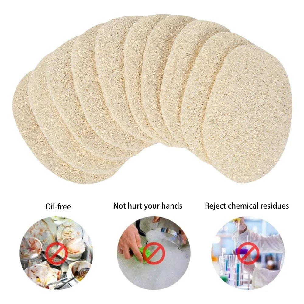 5Pcs Natural Luffa Dish Washing Cloth Sponge Loofah Scrub Pad Dish Pot Easy To Clean Scrubber Sponge Kitchen Clean Brushes Pad
