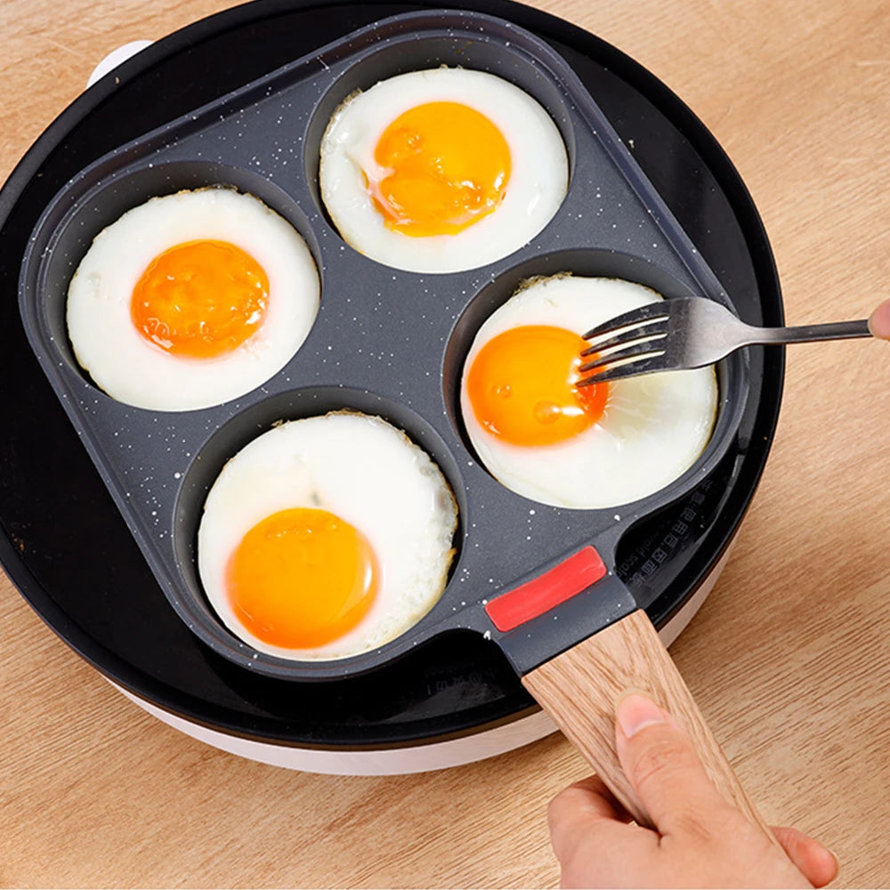 Non Stick 4-Cup Egg Frying Pan with flipping Lid Aluminum Pancake Egg Cooker with Spatula and Brush Burgers Omelet Cooking Pan