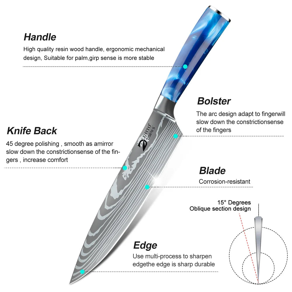 8pcs Kitchen Knife Damascus Stainless + bag
