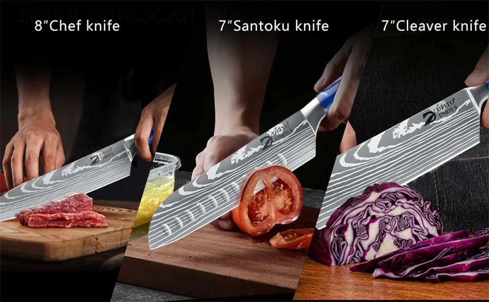 8pcs Kitchen Knife Damascus Stainless + bag