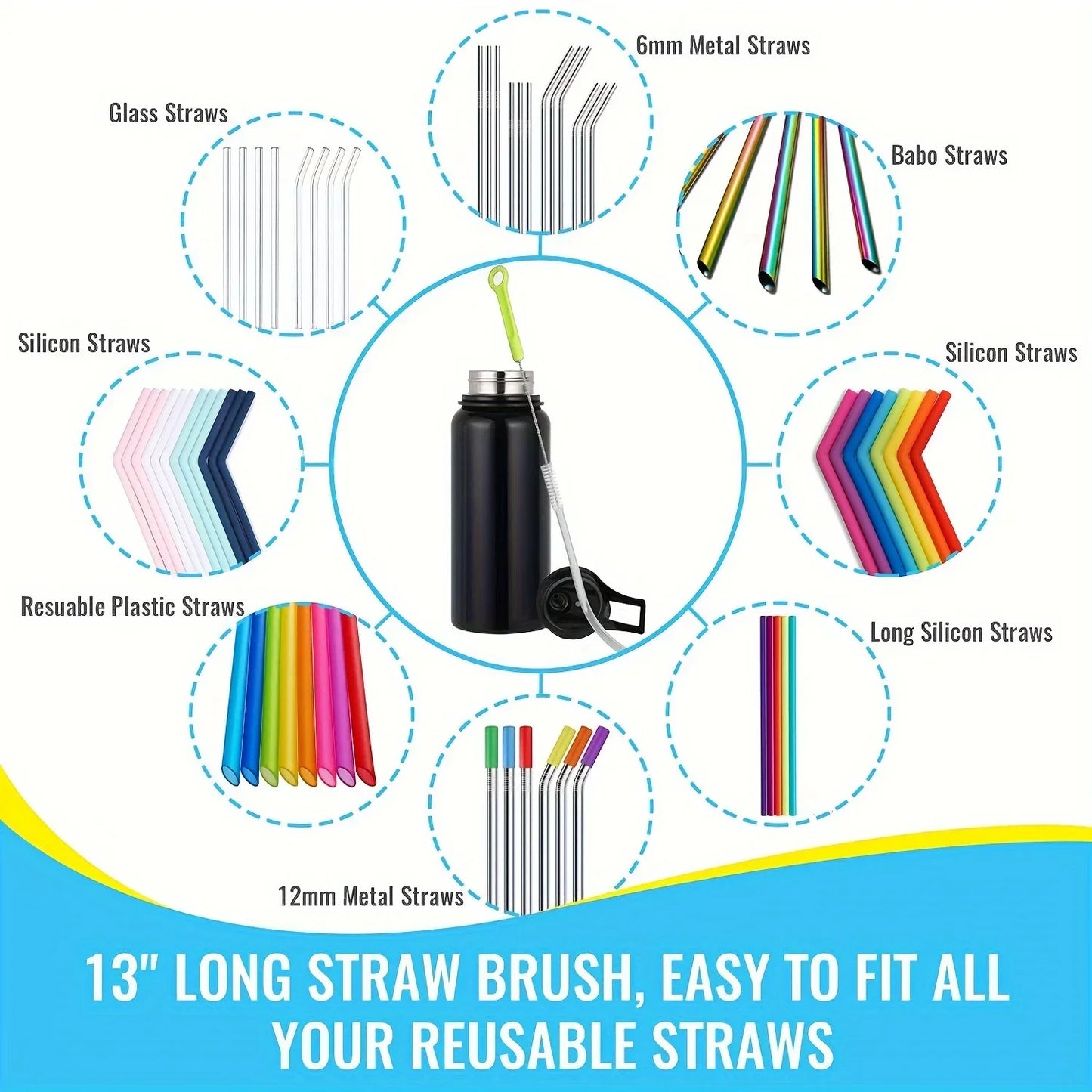 8pcs Straw Brush Set