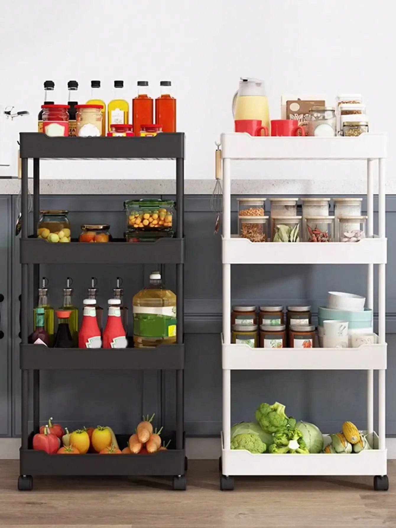 1pcs 3/4 Tier Rolling Utility Cart Storage