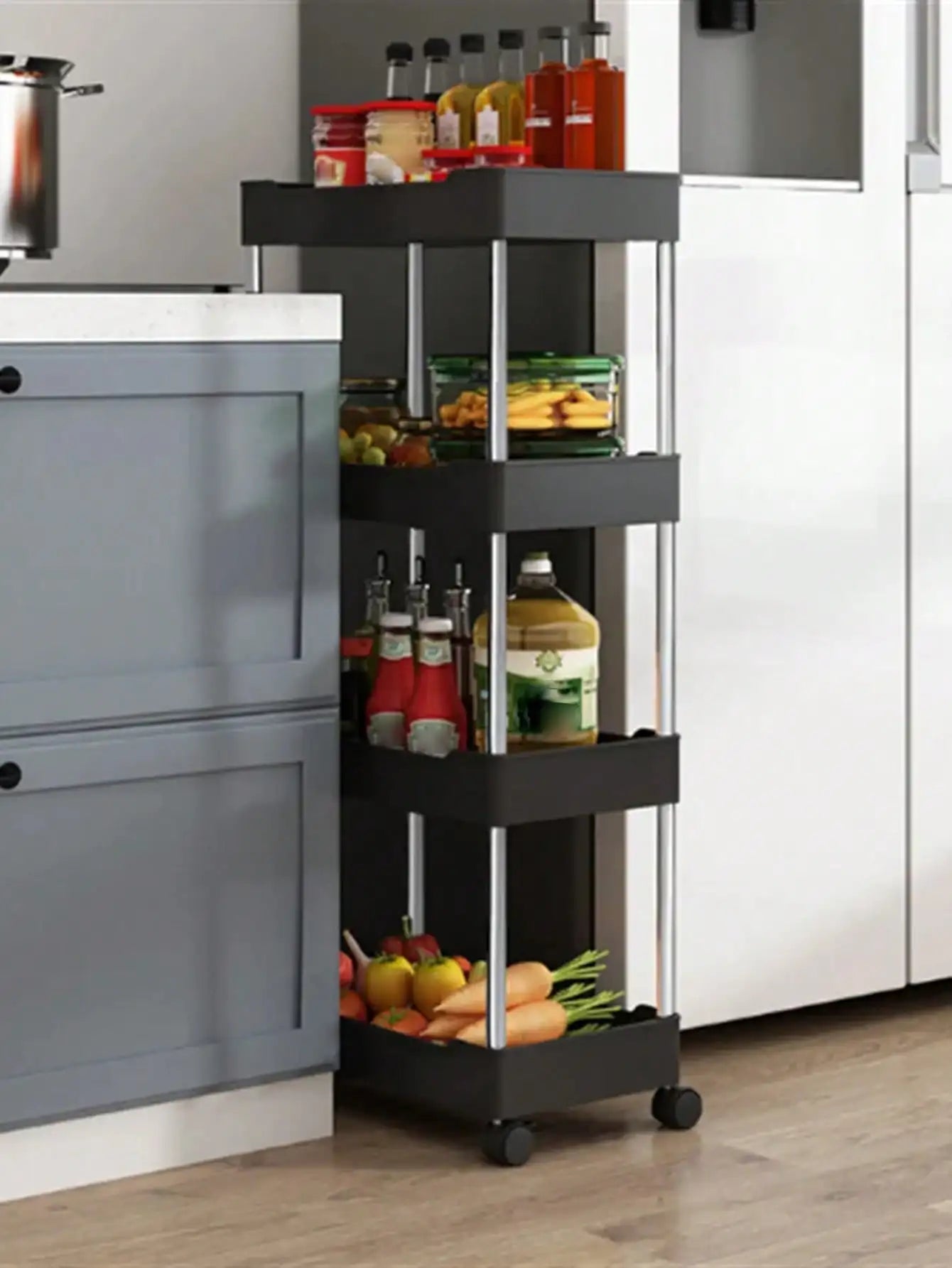 1pcs 3/4 Tier Rolling Utility Cart Storage