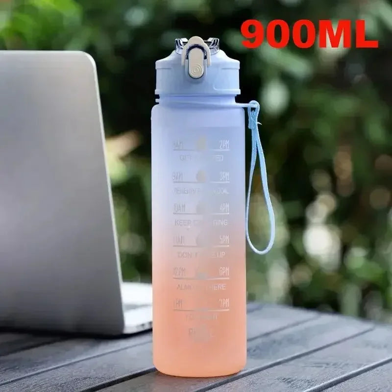 2L Sports Water Bottle High Temperature Resistant Graduated Straw Cup Rainbow Frosted Progressive Color Water Cup Plastic Cup