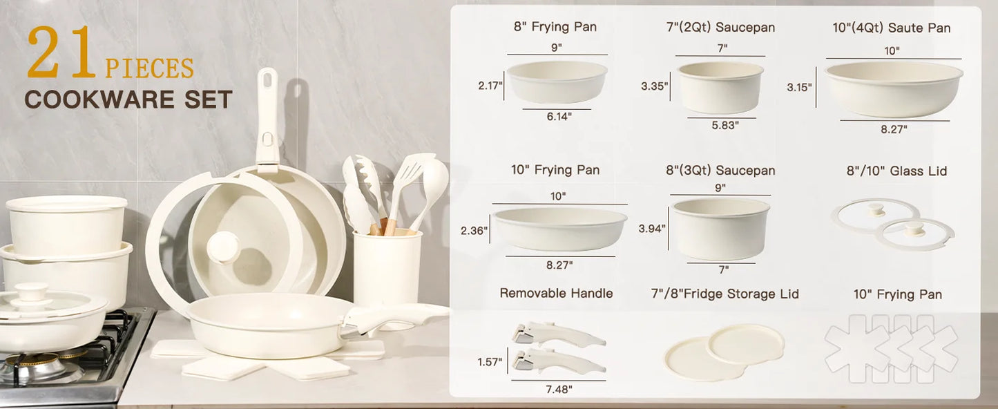 21 Piece Pots and Pans Set Non-Stick