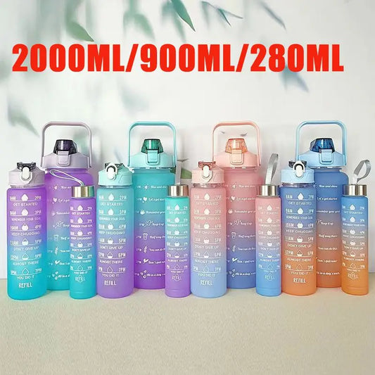 2L Sports Water Bottle High Temperature Resistant Graduated Straw Cup Rainbow Frosted Progressive Color Water Cup Plastic Cup