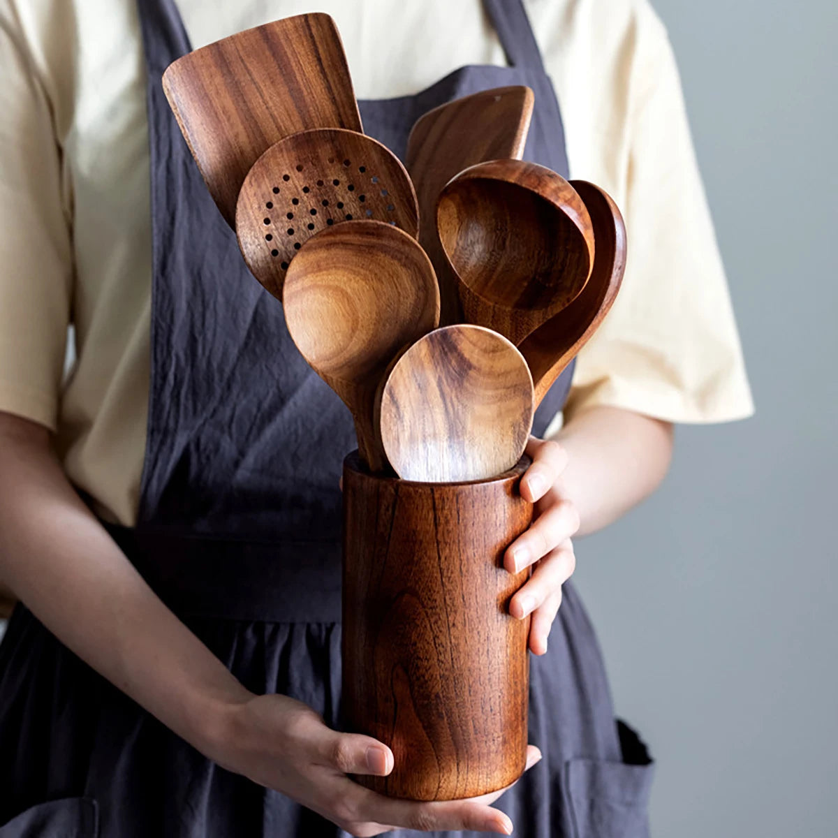 Beautiful Rustic Wood Kitchenware Cooking Set