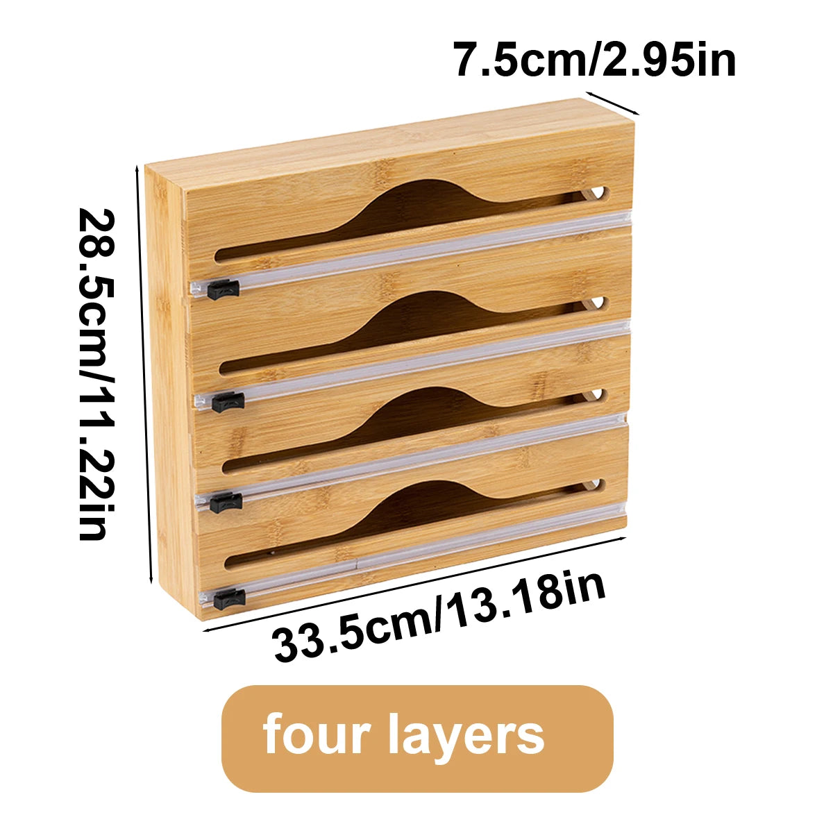 1pc Kitchen Wrap Dispenser With Foil & Cling Film Cutter Box, Bamboo Fresh Bag Cutting Holder, Trash Bag & Plastic Bag Wooden St