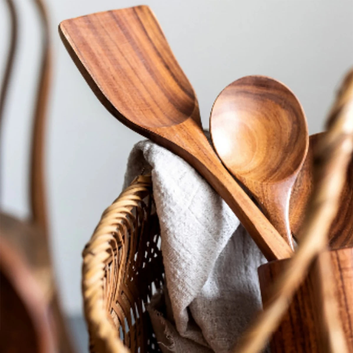 Beautiful Rustic Wood Kitchenware Cooking Set