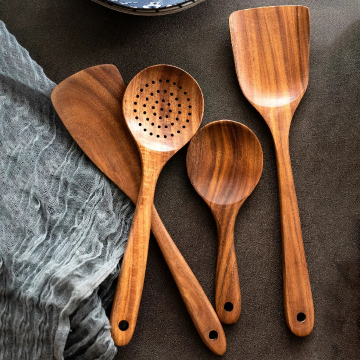 Beautiful Rustic Wood Kitchenware Cooking Set