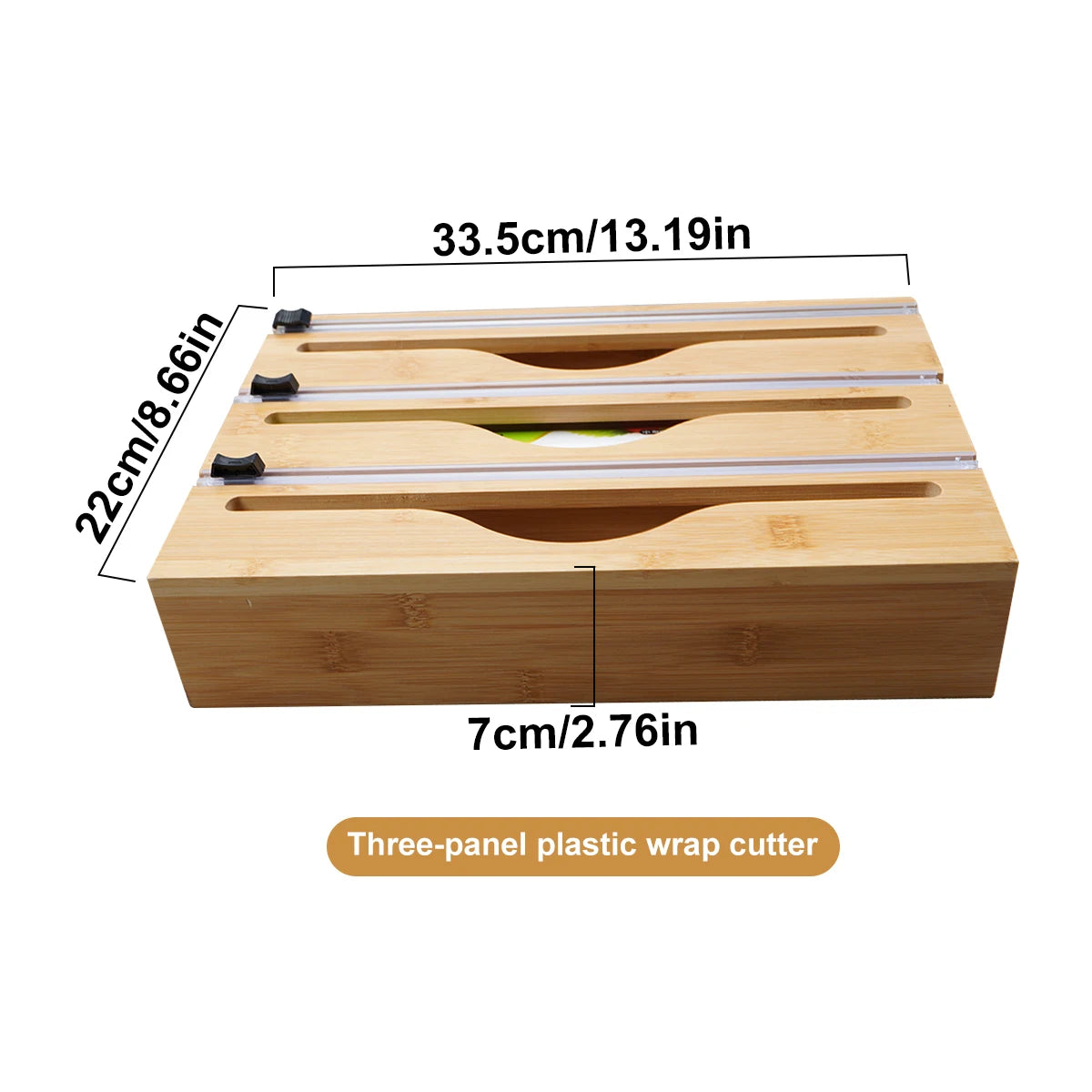 1pc Kitchen Wrap Dispenser With Foil & Cling Film Cutter Box, Bamboo Fresh Bag Cutting Holder, Trash Bag & Plastic Bag Wooden St