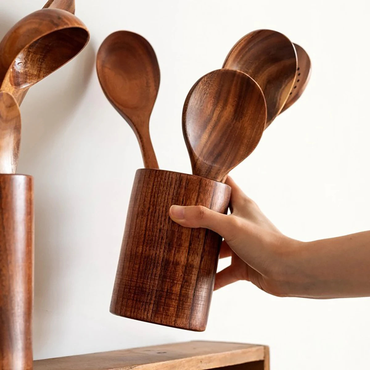 Beautiful Rustic Wood Kitchenware Cooking Set