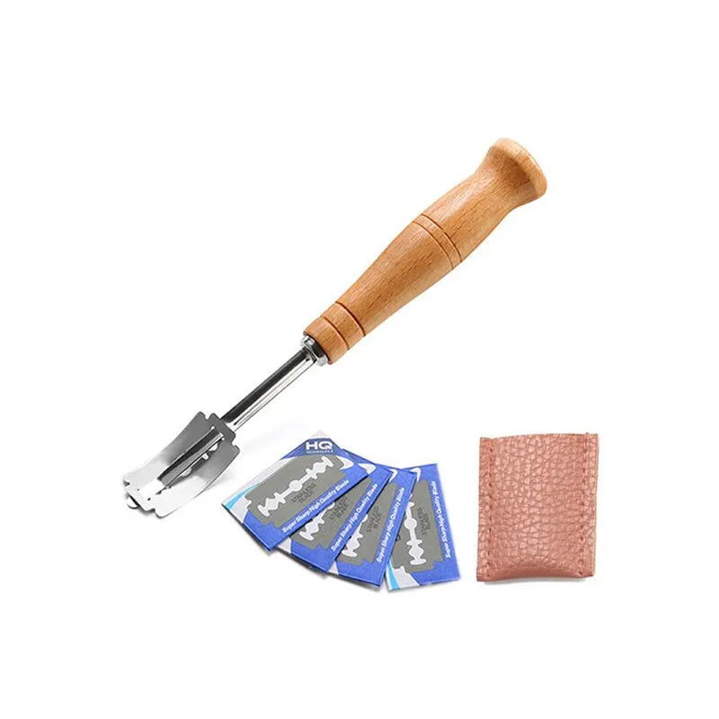 Wooden Handle Sourdough Bread Scoring Lame Bread Slashing Tool With 5Pcs Blades Bakers Lame Dough Scoring Knife