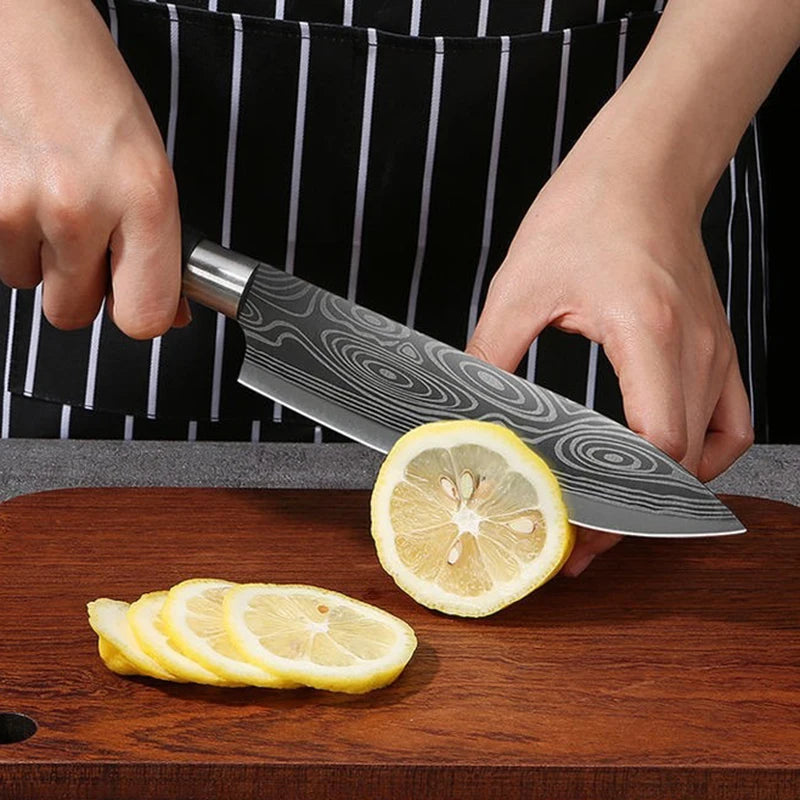 Laser Damascus Pattern Utility Kitchen Knives
