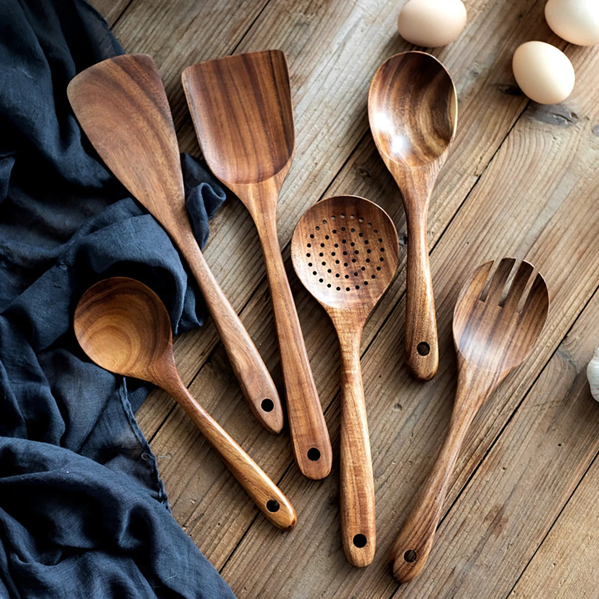 Beautiful Rustic Wood Kitchenware Cooking Set