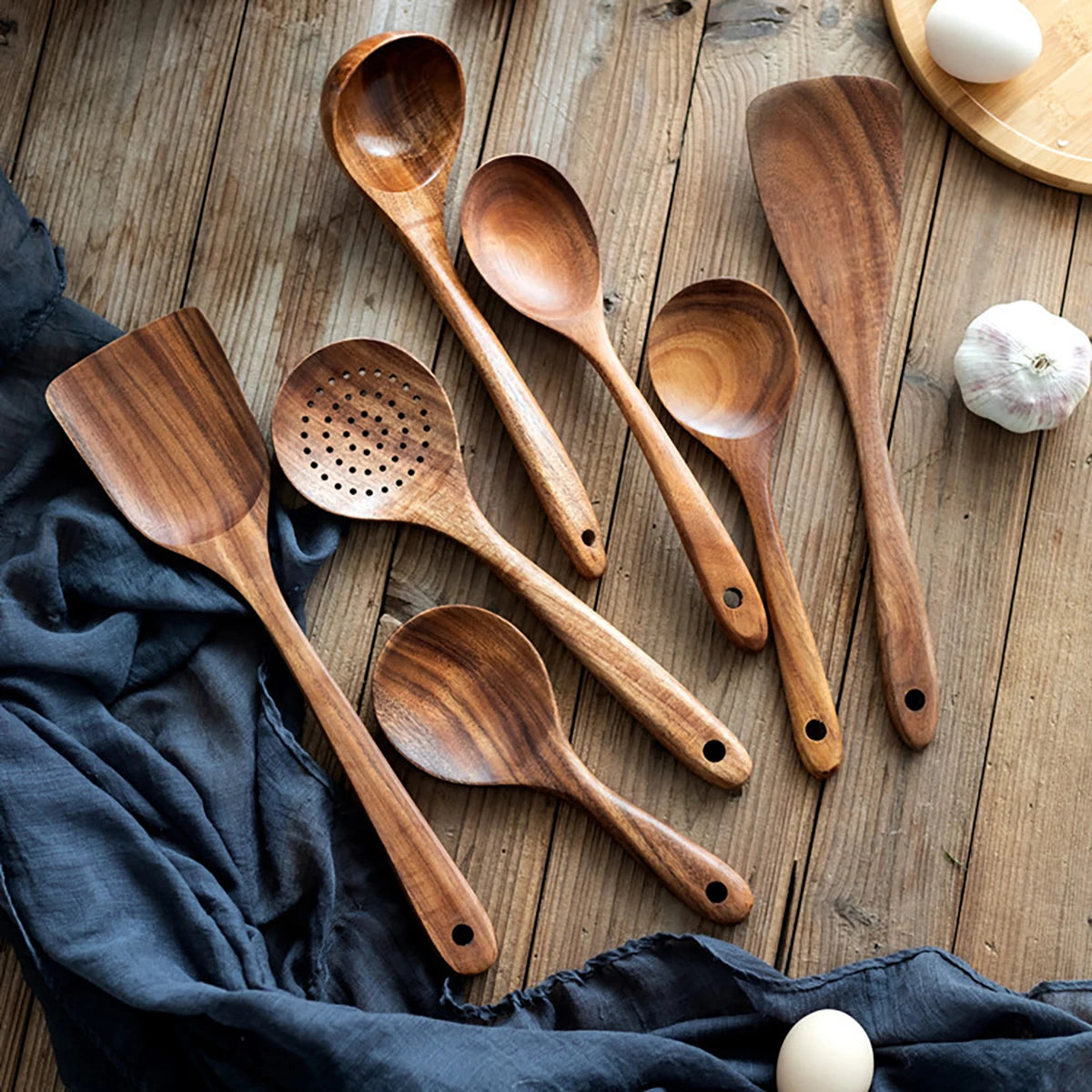 Beautiful Rustic Wood Kitchenware Cooking Set