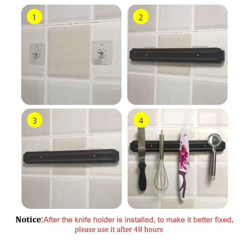 Kitchen Wall Mounted Magnetic Knife Holder Hardware Tools Absorbent Simple Multifunctional Shelf Plastic Stripe