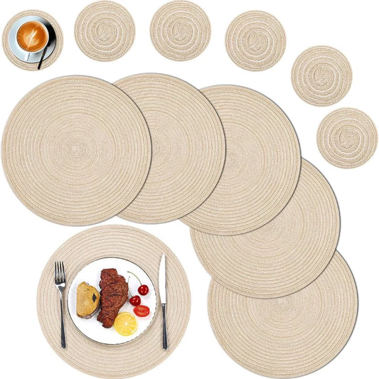 Set of 6 Round Braided Placemats and Coasters