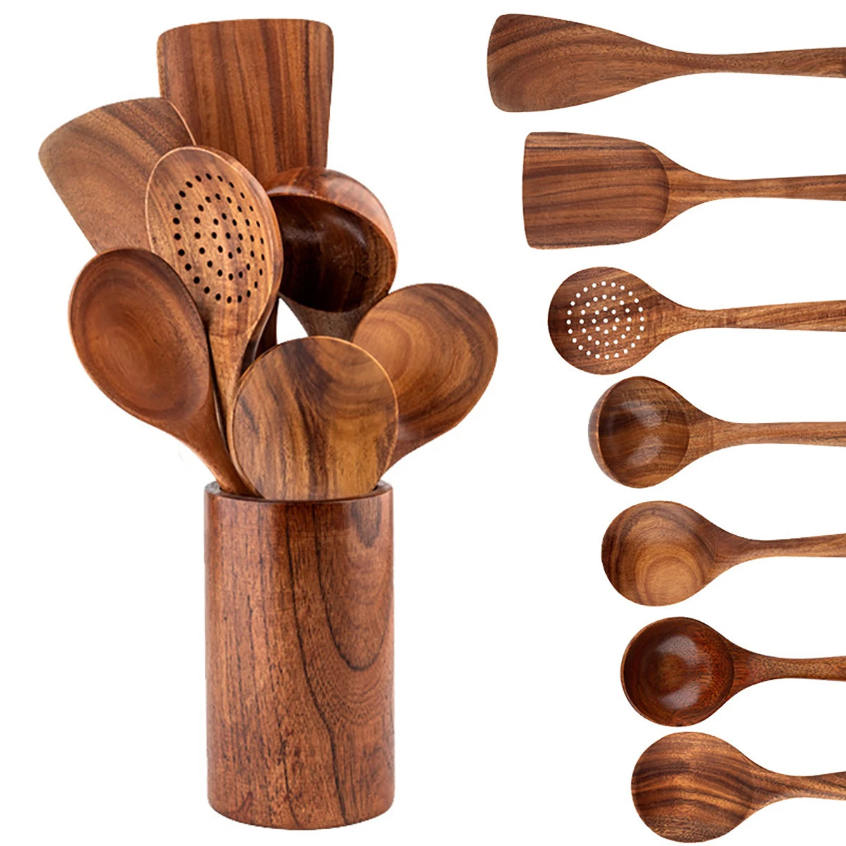 Beautiful Rustic Wood Kitchenware Cooking Set