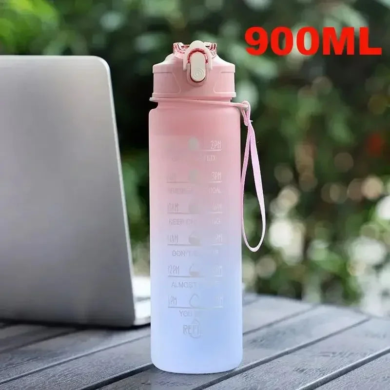 2L Sports Water Bottle High Temperature Resistant Graduated Straw Cup Rainbow Frosted Progressive Color Water Cup Plastic Cup