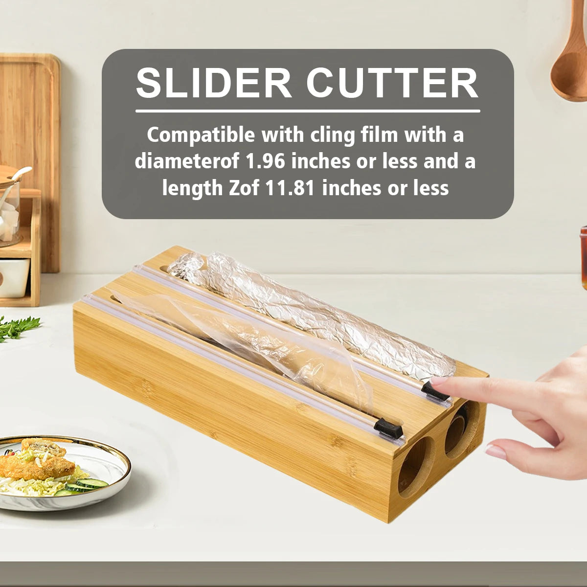 1pc Kitchen Wrap Dispenser With Foil & Cling Film Cutter Box, Bamboo Fresh Bag Cutting Holder, Trash Bag & Plastic Bag Wooden St