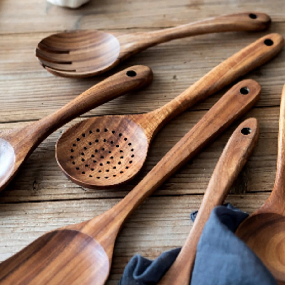 Beautiful Rustic Wood Kitchenware Cooking Set