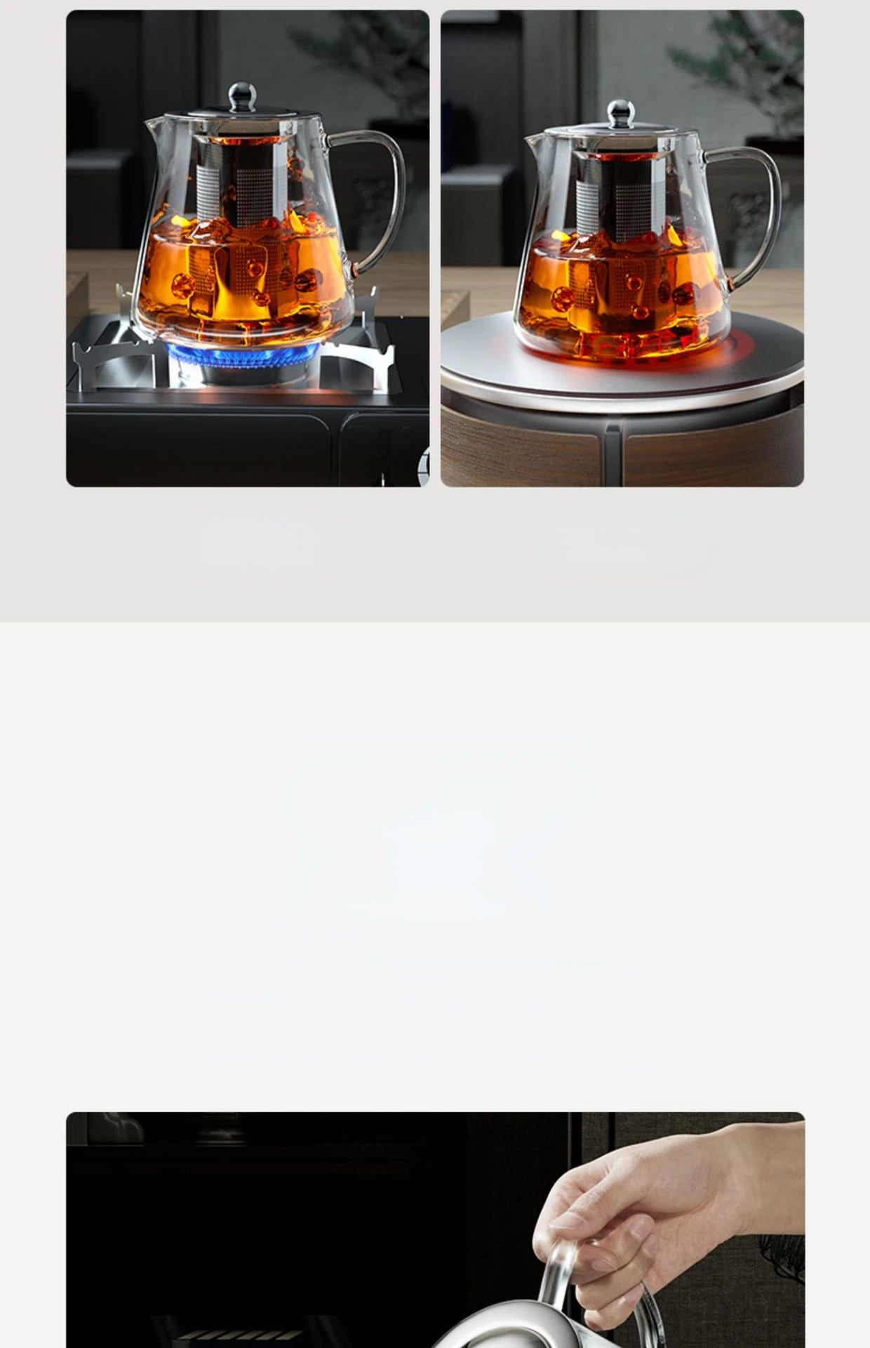 Heat Resistant Glass Teapot with Stainless Steel Tea Strainer Infuser Flower Kettle Kung Fu Teaware Set Puer Oolong Pot