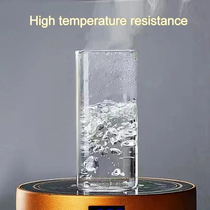 1Pcs Square Heat Resistant Coffee Glass Cup With Lid and Straw