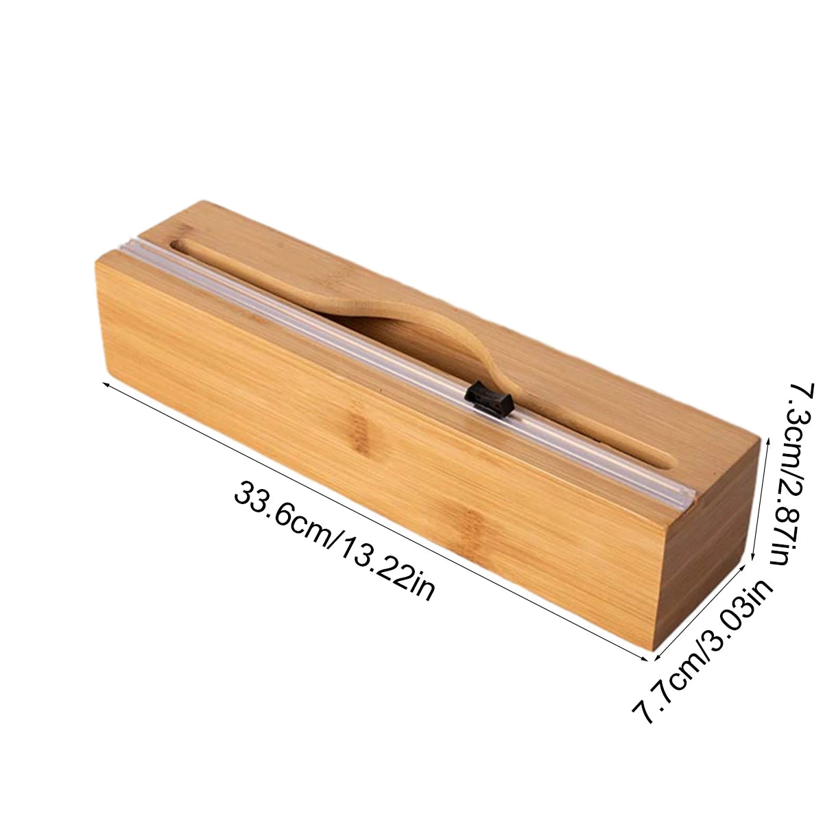 1pc Kitchen Wrap Dispenser With Foil & Cling Film Cutter Box, Bamboo Fresh Bag Cutting Holder, Trash Bag & Plastic Bag Wooden St