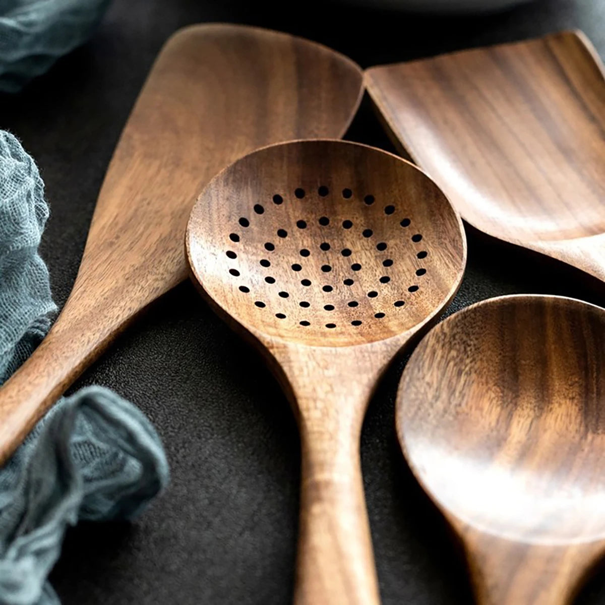 Beautiful Rustic Wood Kitchenware Cooking Set