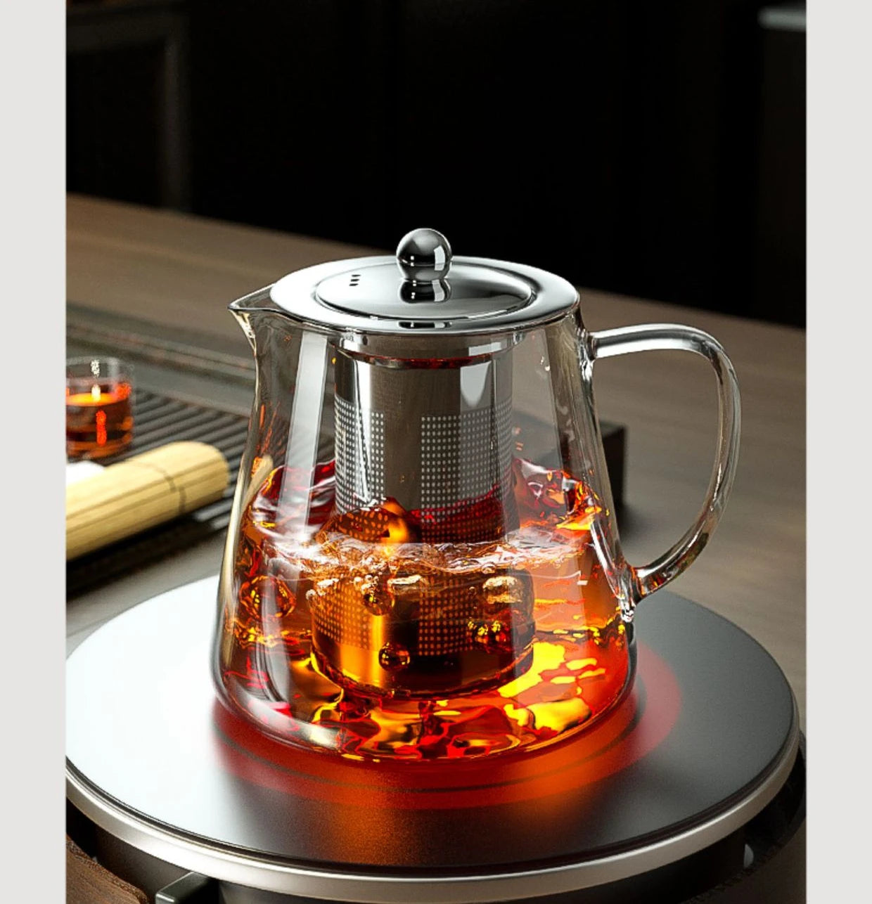 Heat Resistant Glass Teapot with Stainless Steel Tea Strainer Infuser Flower Kettle Kung Fu Teaware Set Puer Oolong Pot